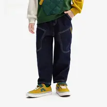 子供用ルーズフィットデニムパンツ【春秋向き・カラーブロックデザイン・防褪色】