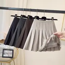 厚手ウール製プリーツスカート【秋冬用・ハイウエスト・Aライン・JKスタイル・黒】
