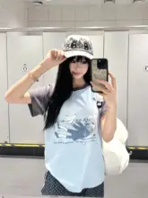 レトロ韓国風 カートゥーンデザインの短袖Tシャツ【スリムフィット・ラグランスリーブ・女性用】