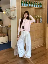 白色のプリーツストレートレッグカジュアルパンツ【ルーズフィット・シンプルデザイン・女性用】