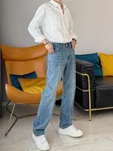 アメリカンスタイルのストレートワイドデニムパンツ【春秋用・メンズ・トレンドデザイン】