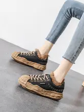 真皮製 レトロなウサギ毛のフリーススニーカー【冬用・女性用・ベージュ】