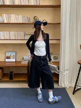 デニムパンツ レディース 濃紺 ルーズ ストレート 七分丈 アメカジ 着痩せ おしゃれ 秋