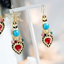 KS レディース エジプトシリーズ ブラックホワイトハート型 天然石ビーズピアス