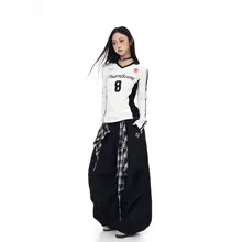 ユニフォーム風Tシャツ レディース 長袖 Vネック カラーブロック レタープリント スリム 着痩せ アメカジ ヴィンテージ おしゃれ 「BLACKLISTS」
