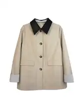 バーン風 カラーブロック合皮トレンチコート レディース【ショート丈・小柄向け・カジュアルデザイン】