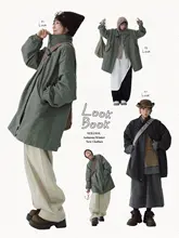 ミドル丈ワーク風コート【立て襟・ゆったりシルエット・秋用】