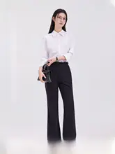 ブラックパンツ【女性用・ビジネスカジュアル・スリムフィット・フレアデザイン】