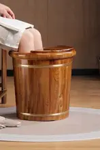 加熱マッサージ機能付き天然木製フットバス【洗面器・蓋付き】