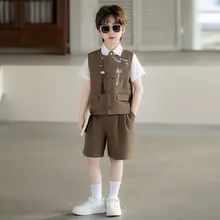 男の子用 礼服風西洋スーツ【国風水墨プリント・子供用・唐装スタイル・演出服】（セットアップ対応）