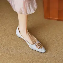 春夏用 フラワーデザインのシルクビロード羊皮製 フラットパンプス【クッションソール・ローヒール・大きいサイズ対応】