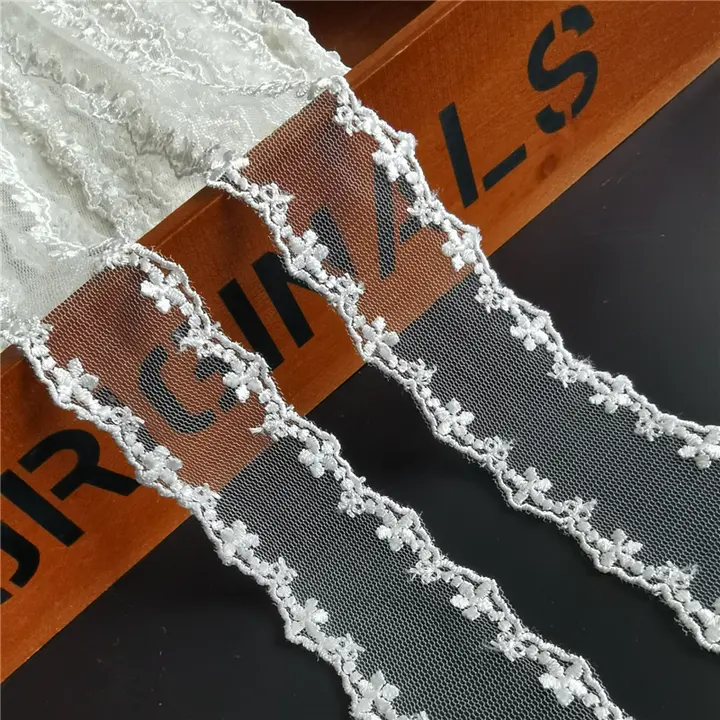 幅広の花柄水溶性刺繍レース生地【ポリエステル・ロリータ服用の装飾素材】