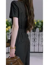 デザインのウエスト調整可能なオールインワンロングパンツ【春夏用・カジュアルスタイル】