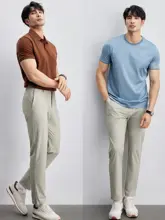 軽やかで通気性の良いメンズストレートパンツ【薄手・伸縮性・夏用】（セットアップ対応）