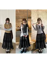 ドットチェック柄ハイウエストスカート【春用・スリムデザイン・チュニック風】（セットアップ対応）
