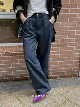 ヴィンテージ風コットン製夏用薄手デニムハイウエストワイドパンツ