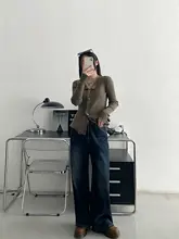 毛羽立ちデザインのフィット感ある長袖ニットカーディガン【春秋用・ラフなスタイル・ゆったりシルエット】