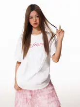 レースハートプリントのラウンドネック半袖Tシャツ【夏用・フィット】