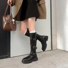 厚底粗ヒールのロングブーツ【ファッショナブル・膝上丈・女性用】（セットアップ対応）