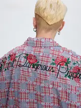 バラ刺繍入りチェック柄長袖シャツ【カジュアルスタイル・トレンドデザイン】