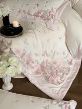 蝶刺繍付き ブランケット4点セット【秋冬用・厚手・1.8mベッド対応】