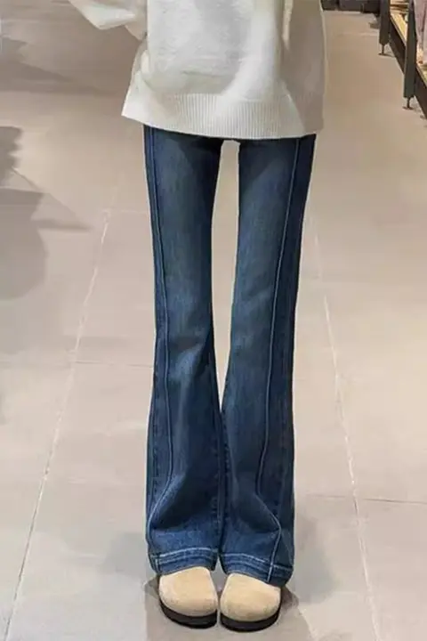 アメリカンレトロ高腰微フレアデニムパンツ【秋用・大きいサイズ・スリムデザイン】