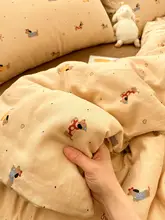 ダブルレイヤーの小花犬デザインの掛け布団カバー【純綿・肌に優しい・カートゥーンスタイル】