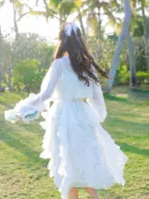 リゾートスタイルの柔らかいキャミソールドレス【ロング丈・UVカットカーディガン付き】