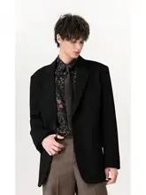 秋用 メンズ ブラックジャケット【ゆったりデザイン・長袖・開襟・サイドスリット】