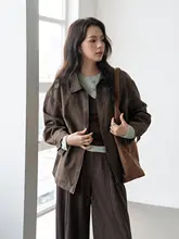 ヴィンテージ風 ブラウンジッパー襟付きデニムジャケット【ゆったりした作業服スタイル】