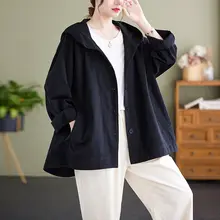 女性用 秋季カジュアルフード付きコットンカーディガン【極上の柔らかさ・大きいサイズ・シンプルデザイン】