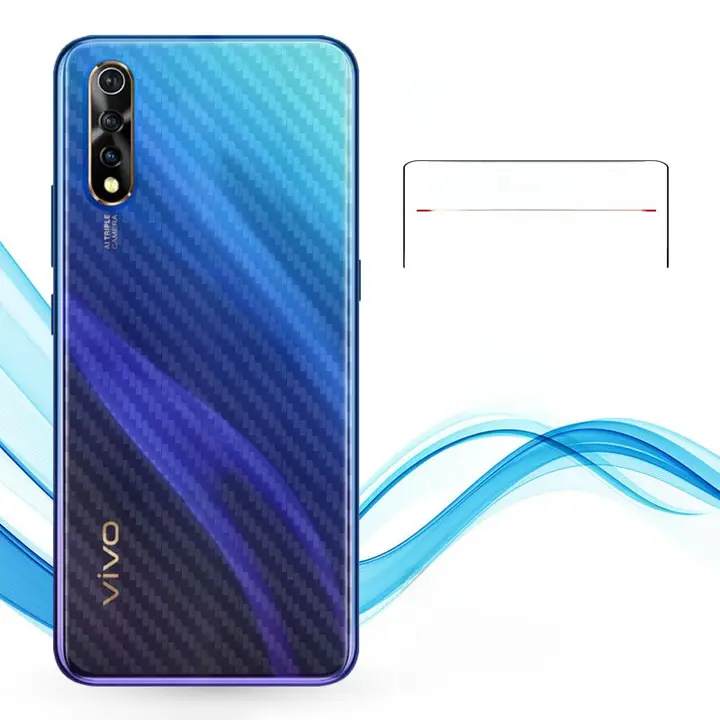 vivo Y7S対応 軽量カーボンファイバー貼り付け背面保護フィルム【滑り止め・薄型】