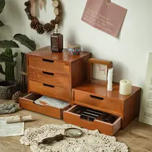 デスクトップ引き出し式3段収納小型キャビネット【木製化粧品収納ボックス・ディスプレイスタンド】