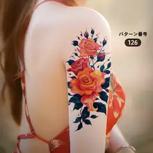 オレンジローズのカラフルフラワータトゥーシール【防水・おしゃれな雰囲気】