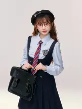 二色使いの学園風シャツとJK制服のベストドレス【セットアップ対応】