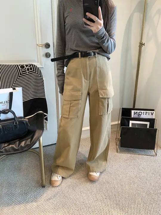 ハイウエストカジュアルワイドパンツ【女性用・春季・韓国風・スリムストレート・ファッション】