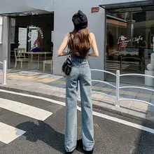 ハイウエストデザインのストレートデニムパンツ【トレンド・スリムフィット・カジュアル】（セットアップ対応）