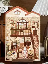 ミニ刺繍風パッチワークハウスシーンステッカー【リアルなデザイン・インテリア装飾用】
