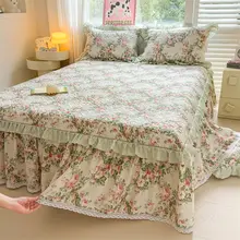 夏用全棉ボックススカート付きベッドカバー【花柄・増厚・プリンセススタイル】（セットアップ対応）