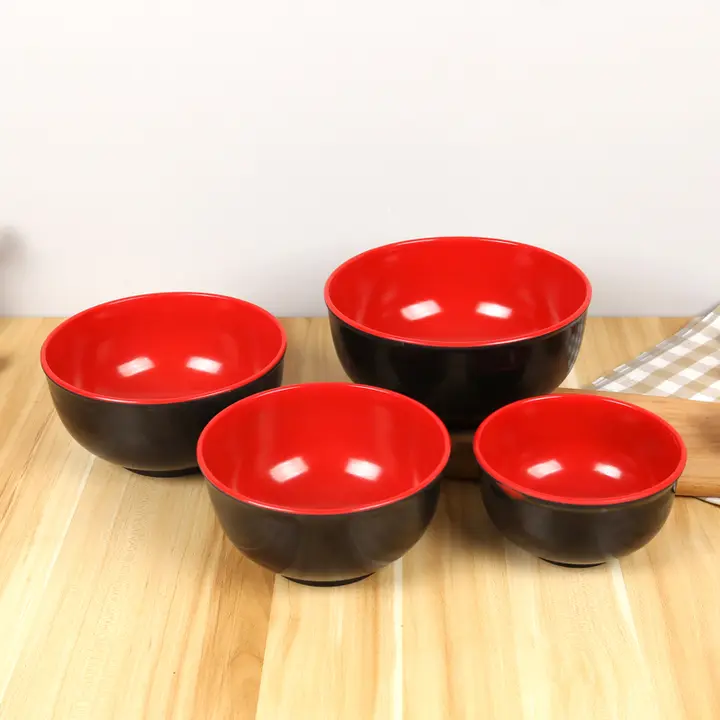 プラスチック製 ブラック＆レッドミックス 麺用ボウル【商業用・朝食やスープ用】