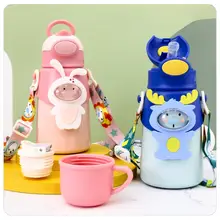 かわいい316ステンレス鋼製子供用保温ボトル【真空二重構造・ショルダーベルト付き・ポータブル】