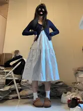 美しいデザインの青いキャミソールワンピース【無袖・長丈・春用】（セットアップ対応）