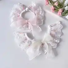 レース付きフラワープリントペットエプロン【蝶結び・通気性・猫用・犬用】