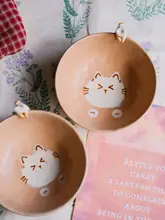 かわいいシャム猫デザインの陶器サラダボウル【レトロスタイル・家庭用】