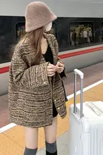 大きいサイズの女性用ニットカーディガン【Vネック・レトロスタイル・粗い編み込み】