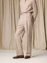 洗える羊毛のダブルプリーツストレートパンツ【ビジネスカジュアル・春用・ワイドフィット】