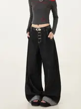 デニムパンツ レディース アメカジ ヴィンテージ バギー ワイド ストレート ダメージ加工 マルチポケット フロントボタン ルーズ 「Remedie」