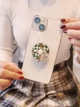 軽奢華な水晶付き四葉のクローバーデザインのスマホスタンド【個性的・伸縮式・折りたたみ式・携帯用】