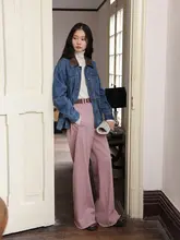モダンヴィンテージ風コットン混合カラー切替えデザインレディースデニムジャケット【春用・フィット・襟付き】（セットアップ対応）
