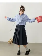 フレアデザインのミドル丈プリーツスカート【大きいサイズ・カジュアル・学院風】（セットアップ対応）